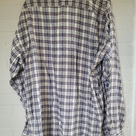 Burberry London Men's XL 100% Linen Plaid Button Down Shirt Made in USA - Picture 8 of 8